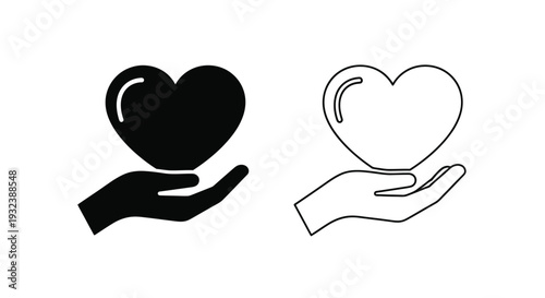 Two heart icons held in hands one solid one outlined