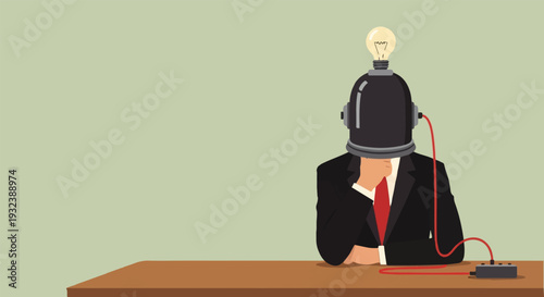 Illustration of a businessman with a lightbulb on his head, symbolizing ideas, innovation, and business growth