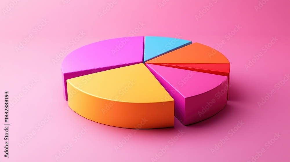 Obraz premium Pie Chart of Success: A vibrant pie chart, segmented into distinct colorful slices, rests elegantly, symbolizing growth, data, or progress. It stands alone.