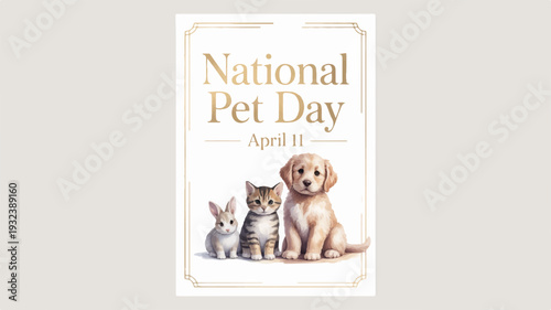 National pet day celebration with adorable animals dog cat and bunny