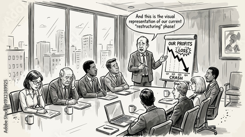 Funny Business Meeting Cartoon Illustration with Corporate Humor Scene
