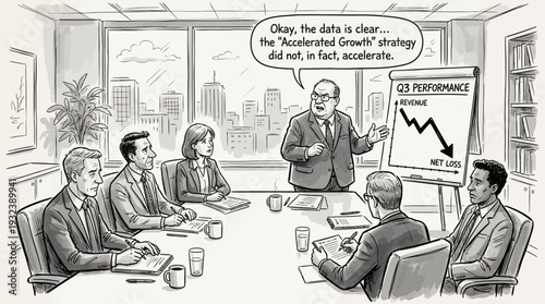Funny Business Meeting Cartoon Illustration with Corporate Humor Scene