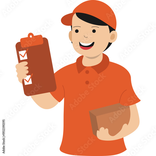 Delivery Person Holding Package and Checklist