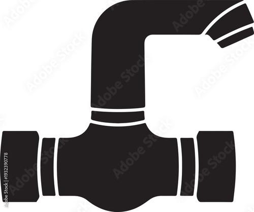 Plumbing elbow valve pipe connection silhouette vector icon