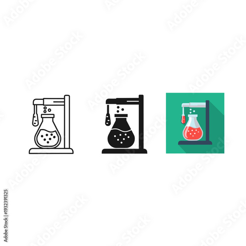 Three variations of a beaker in a heating apparatus Vector