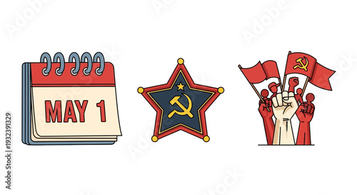 May 1st Labor Day, Communist Symbol, and Protest Clipart Icons