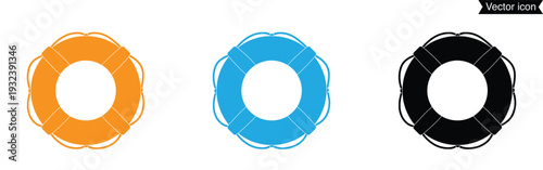 depictions of a life preserver colored and outline versions. Rescue ring buoy icon vector, lifebuoy, life saver, safety, emergency, maritime, sea, flat design. 