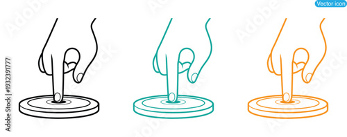  silhouette of a hand with its index finger pressing an interactive button creating concentric circles Pro Vector
