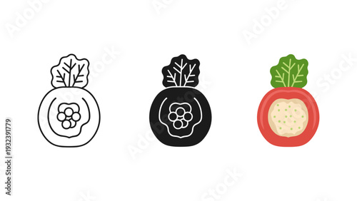 Three illustrations of radishes in different colors Vector