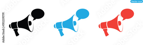 set of megaphone loudspeaker icons with sound waves in different colors announcement and communication symbols.  megaphone icons business communication icon. 