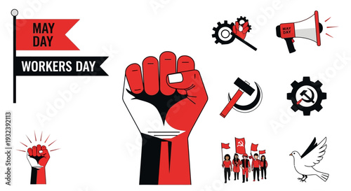 May Day Workers Day Fist Symbols Revolution Communism Labor Movement Icons