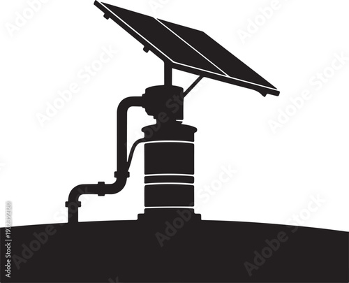 Solar powered water pump system vector illustration