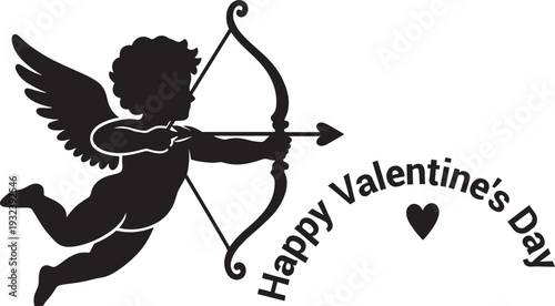 Cupid archer silhouette vector illustration, Happy Valentines Day romantic love symbol design for greeting card and apparel