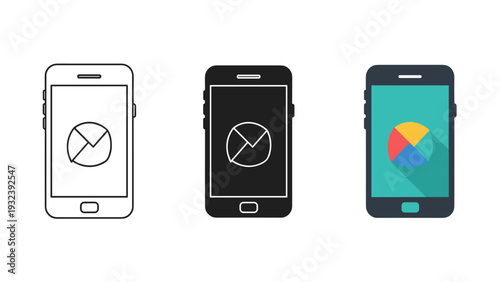 Three smartphone screens with different loading icons Vector