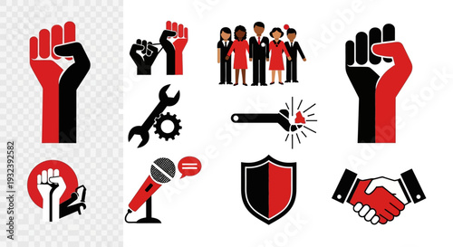 Protest Symbols, Unity, Teamwork, and Communication Icons Collection