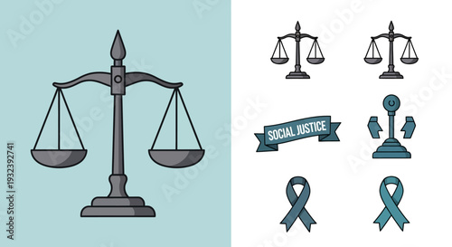 Scales of Justice Symbols and Social Justice Ribbon Icons