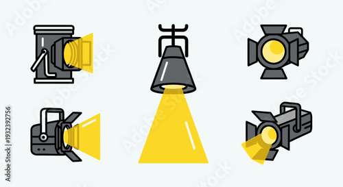 Set of Stage Lights, Spotlight, Theater Lighting Icons