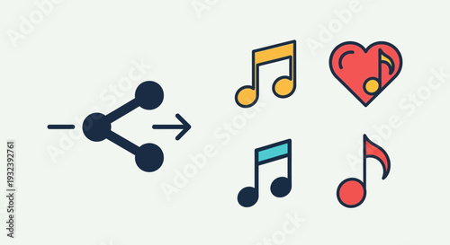 Share Music Concept: Network Connection to Sound Notes and Heart