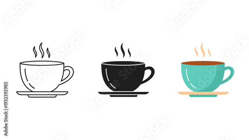 Three steaming cups of coffee in different colors Vector
