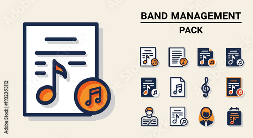 Band Management Pack Icons: Music Notes, Contracts, Forms, Gigs
