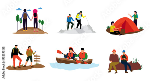people engaging outdoor adventure activities illustration lifestyle