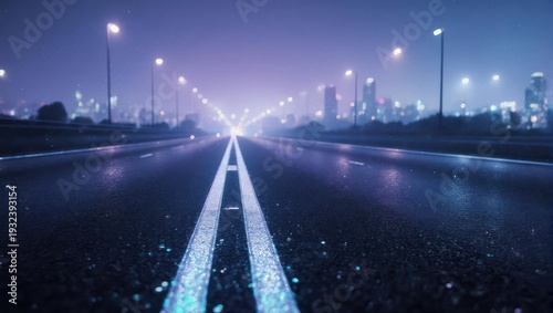Urban highway at night, wet road