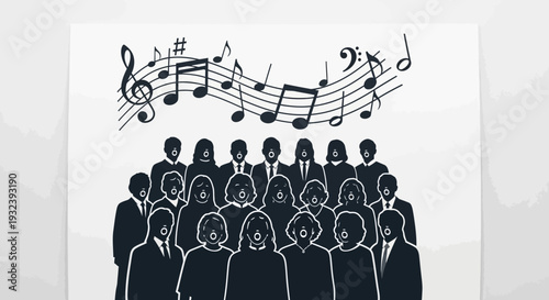 Choir Singing Together with Musical Notes Above