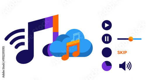 Cloud Music Streaming and Audio Player Icons
