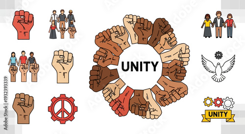 Diverse Hands Fist Unity Symbol, Togetherness, Equality, Peace and Strength