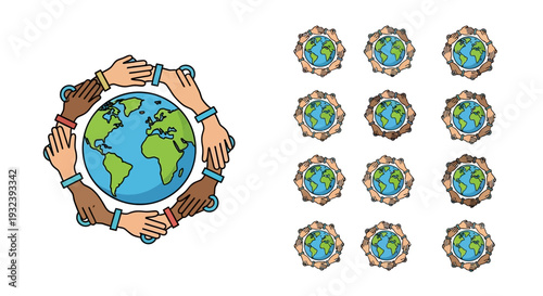 Diverse Hands Unite Around Planet Earth, Symbolizing Global Unity and Cooperation