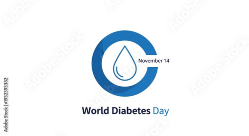 World diabetes day logo with blue circle and drop symbol on white background november 14 awareness campaign
