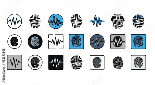 Fingerprint and Sound Wave Icons Set - Identity and Biometric Security