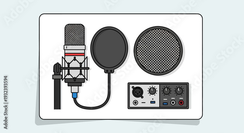Home Studio Recording Equipment: Microphone, Pop Filter, Audio Interface