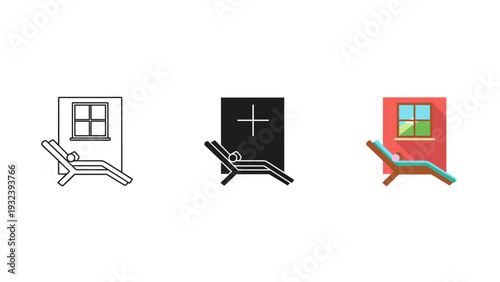 Three icons of a chair in front of different backgrounds Vector