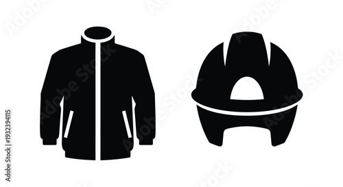 Construction safety gear a jacket and a hard hat icon