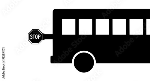 A school bus stopping with an outstretched stop sign viewed from the side
