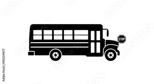 Simple black school bus illustration on a clean white background from a side view