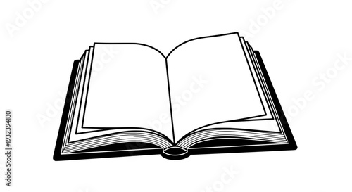 Illustration of an open book with blank pages viewed from the front on a plain background