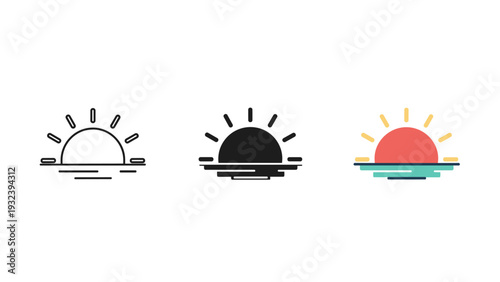 Three simple icons depicting sunrise or sunset Vector