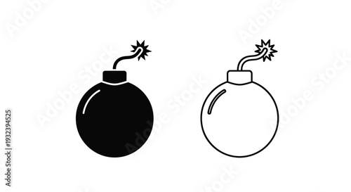 Two bomb icons one filled black one white outline on a white background