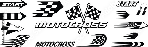 A Collection of Minimalist Black and White Motocross Graphic Designs and Speed Icons