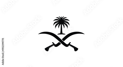 The national flag of saudi arabia featuring a palm tree and swords