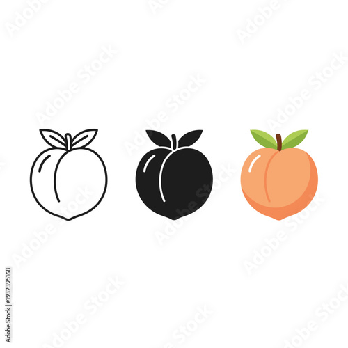 A set of three peach icons in different styles Vector