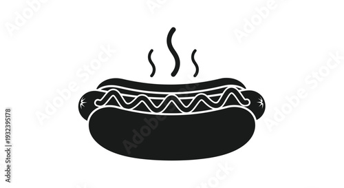 A simple black and white illustration of a hotdog with steam rising