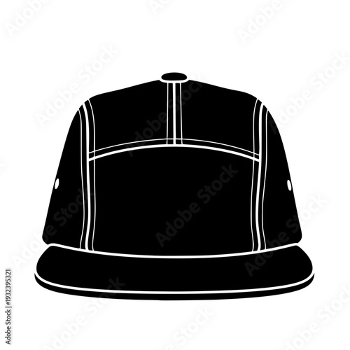 5 Panel Cap Front View Black Silhouette Vector
