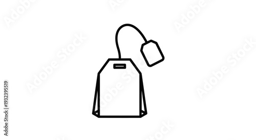 Simple line drawing of a tea bag with a tag and string