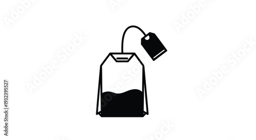 Simple black and white illustration of a tea bag with a tag
