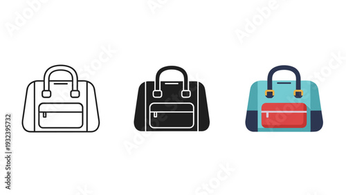 Three different colored handbags with various design elements Vector