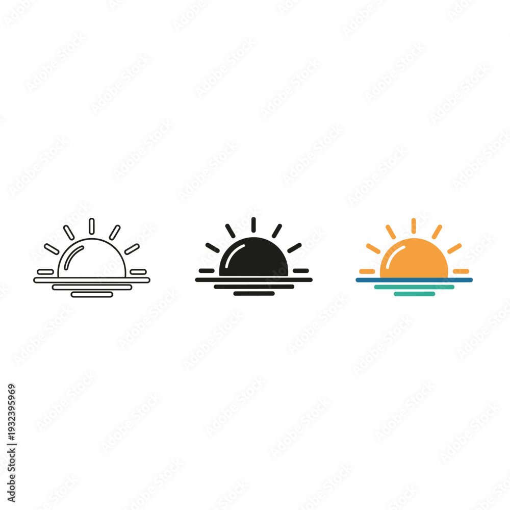 Fototapeta premium Three icons depicting different stages of a sunrise Vector