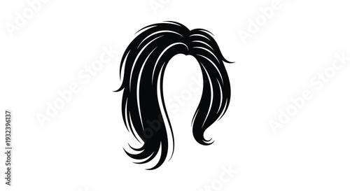 Stylized black hairpiece isolated on a stark white background